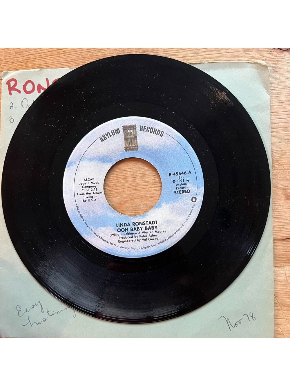 Linda Ronstadt - Ooh Baby Baby/Blowing Away 45rpm VG+ R20